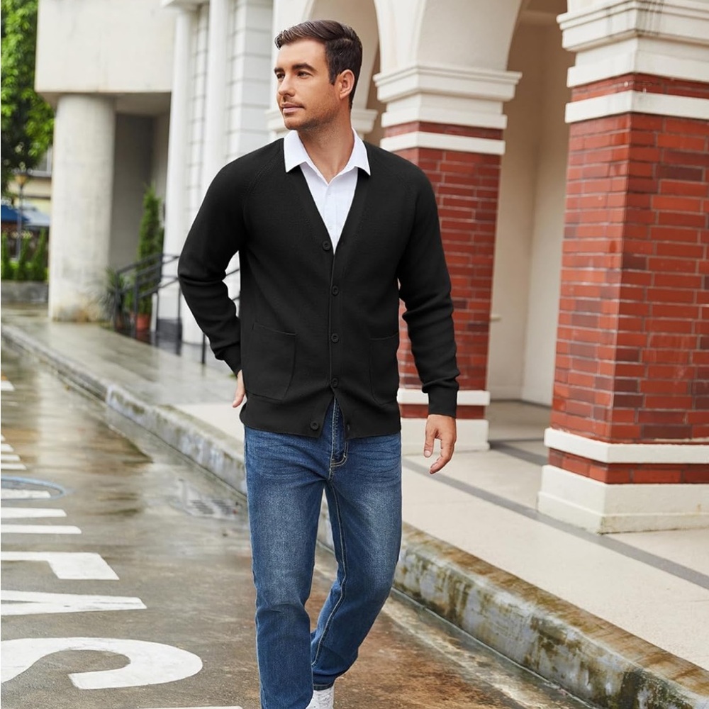 Coofandy Men’s Black Cardigan Sweater